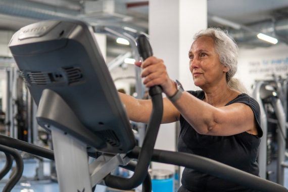 An older woman at the gym.